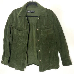 Zara Olive Green Corduroy Button Down Shirt